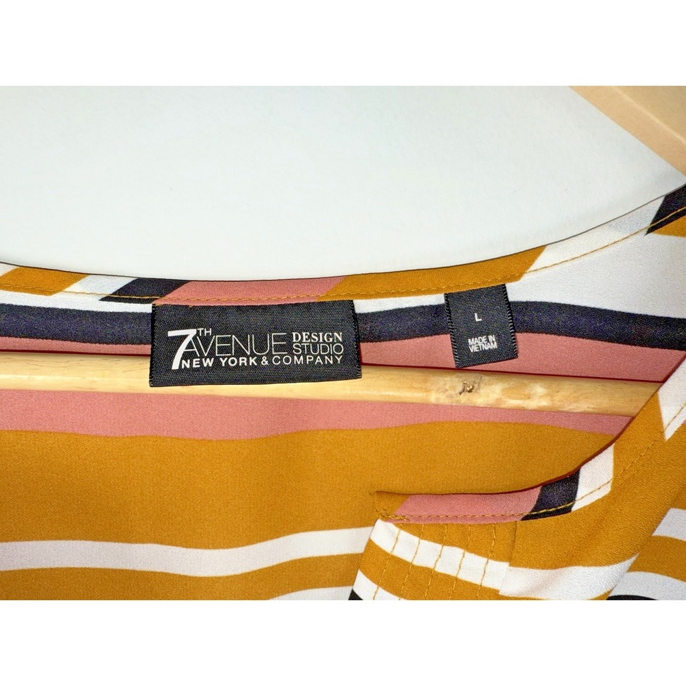 7th Avenue Design Studio Short Sleeve Neutral Stripe Blouse Peasant Womens Large - Picture 8 of 10